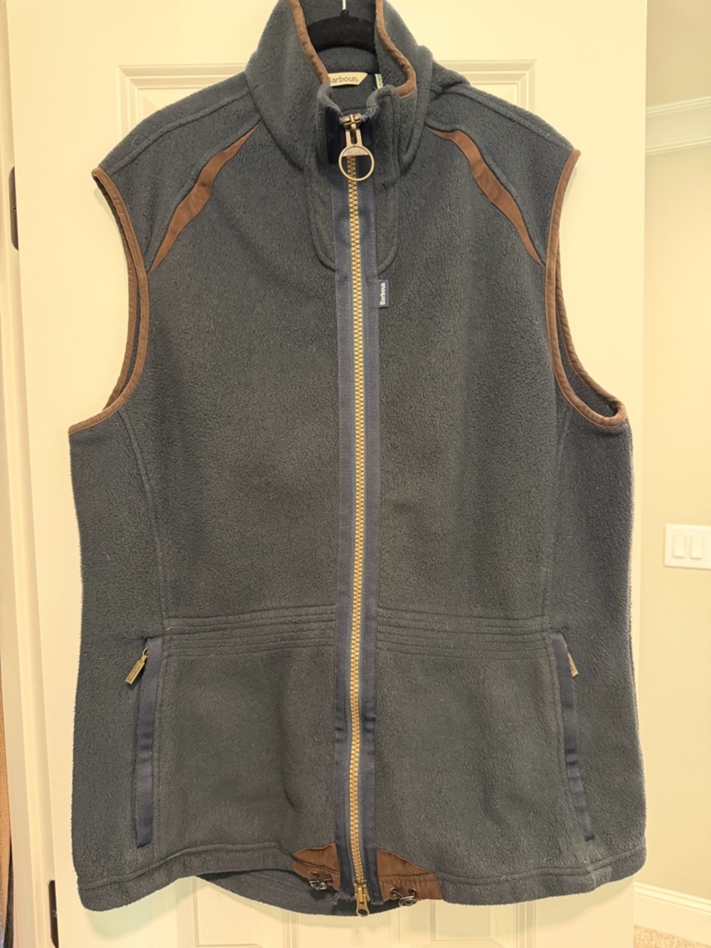 Barbour Black Fleece Zip Vest with Brown Brass Zipper
